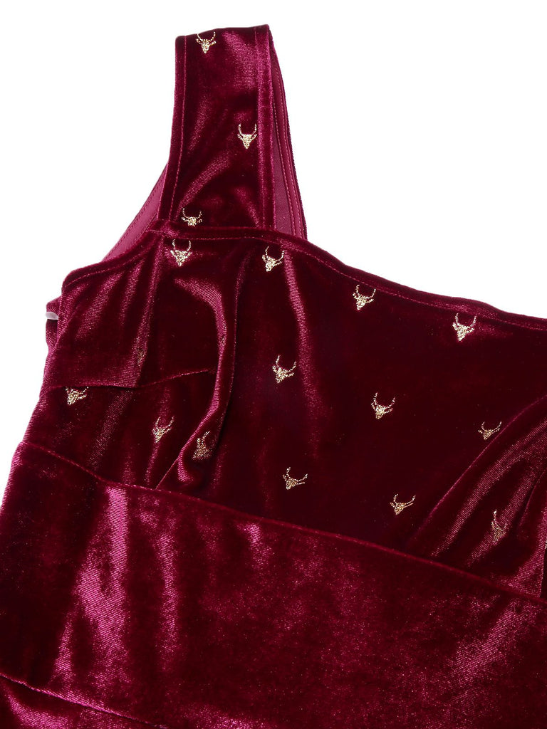 Wine Red 1960s Velvet Elk Bow Dress, vintage dress, retro fashion - perfect for women who love vintage and retro fashion