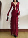 Wine Red 1970s Sheer Mesh Ruffle Maxi Dress - vintage dress, retro fashion, elegant red