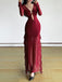 Wine Red 1970s Sheer Mesh Ruffle Maxi Dress - vintage dress, retro fashion, elegant red