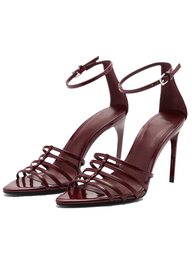 Wine Red Vintage Pointed Toe High Heel Sandals - vintage shoes, retro heels for vintage lovers