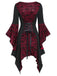 Wine Red&Black 1940s Skull Lace Button Dress, vintage dress, retro fashion, lace detail - perfect for women who love vintage and retro fashion