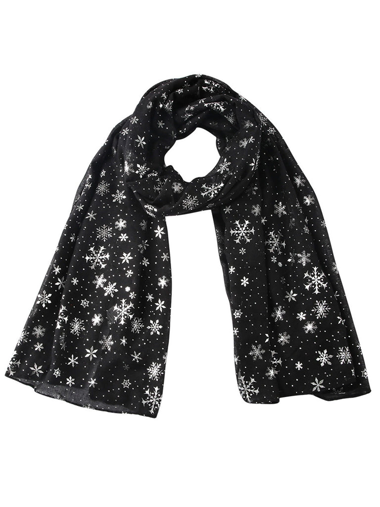 Winter Christmas Sheer Glitter Snowflakes Scarf - vintage fashion, retro style