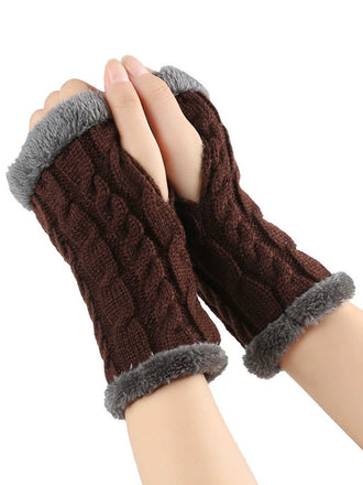 Winter Faux Fur Trim Knit Fingerless Gloves - vintage fashion, retro style