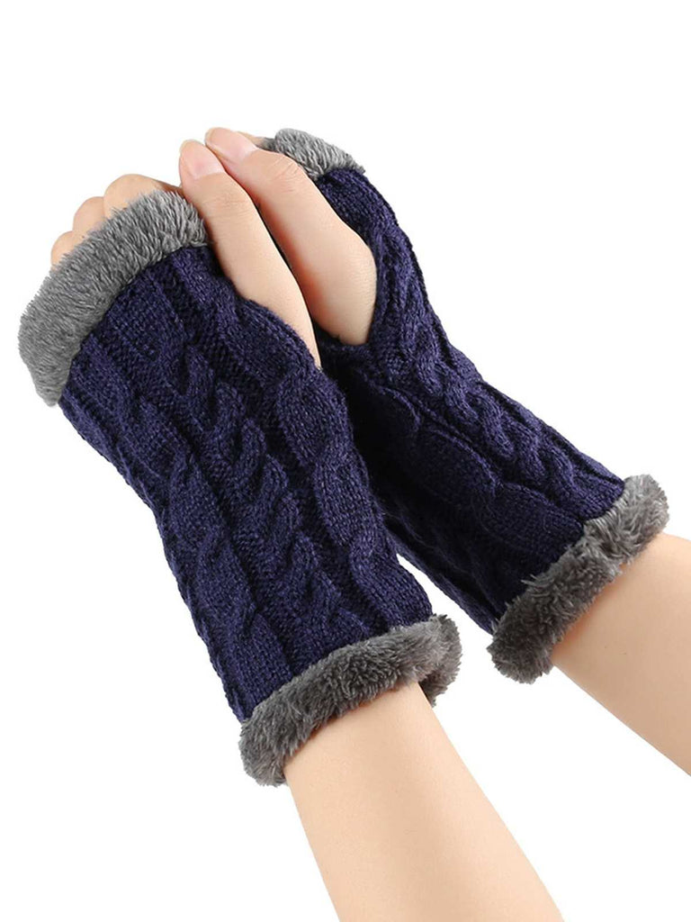 Winter Faux Fur Trim Knit Fingerless Gloves - vintage fashion, retro style