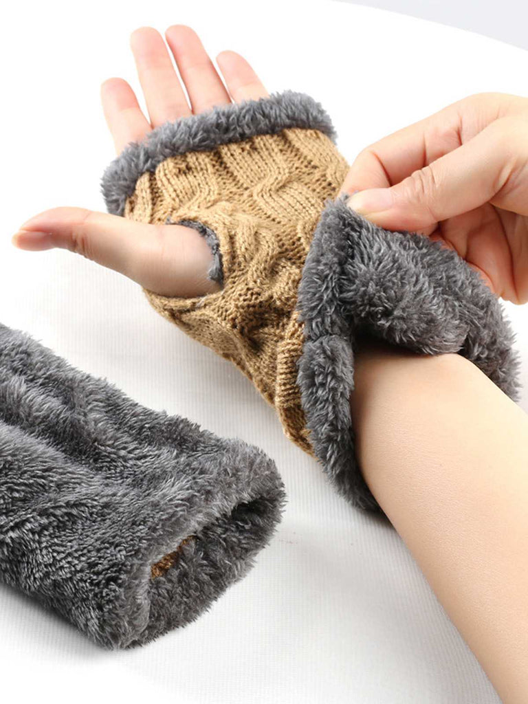 Winter Faux Fur Trim Knit Fingerless Gloves - vintage fashion, retro style