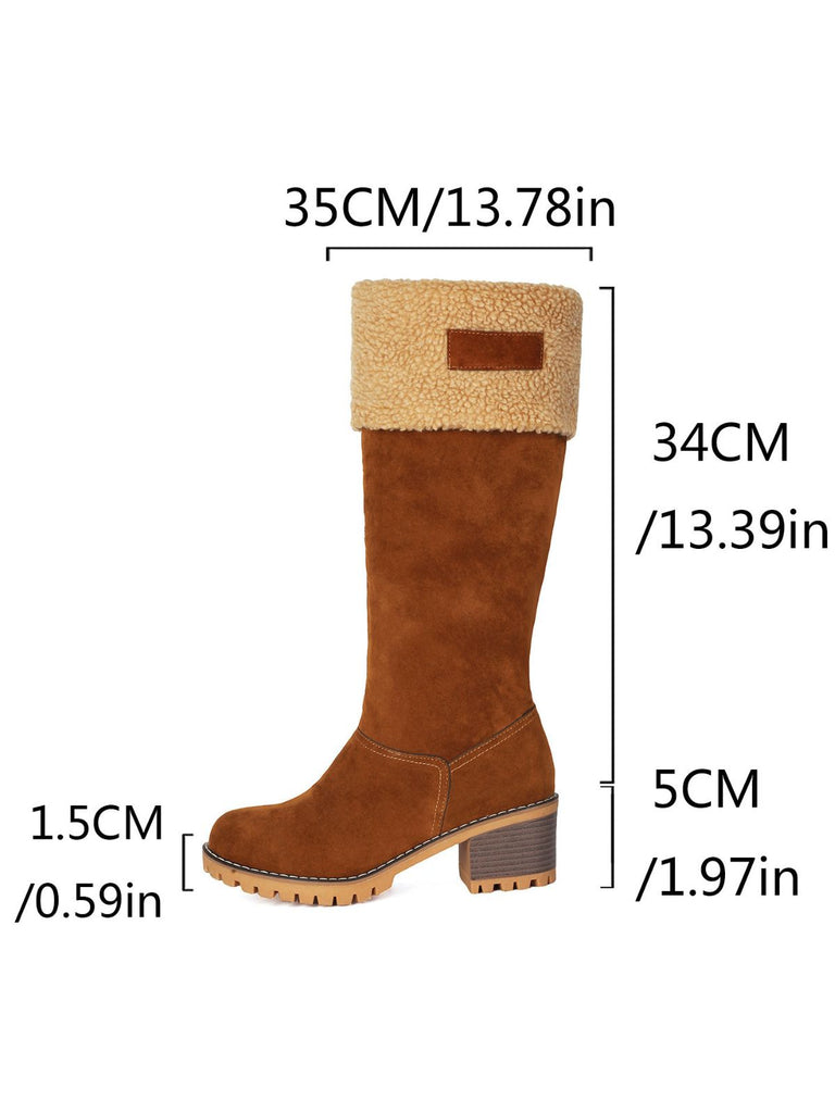 Winter Faux Suede Block Heel Snow Boots - vintage shoes, retro heels