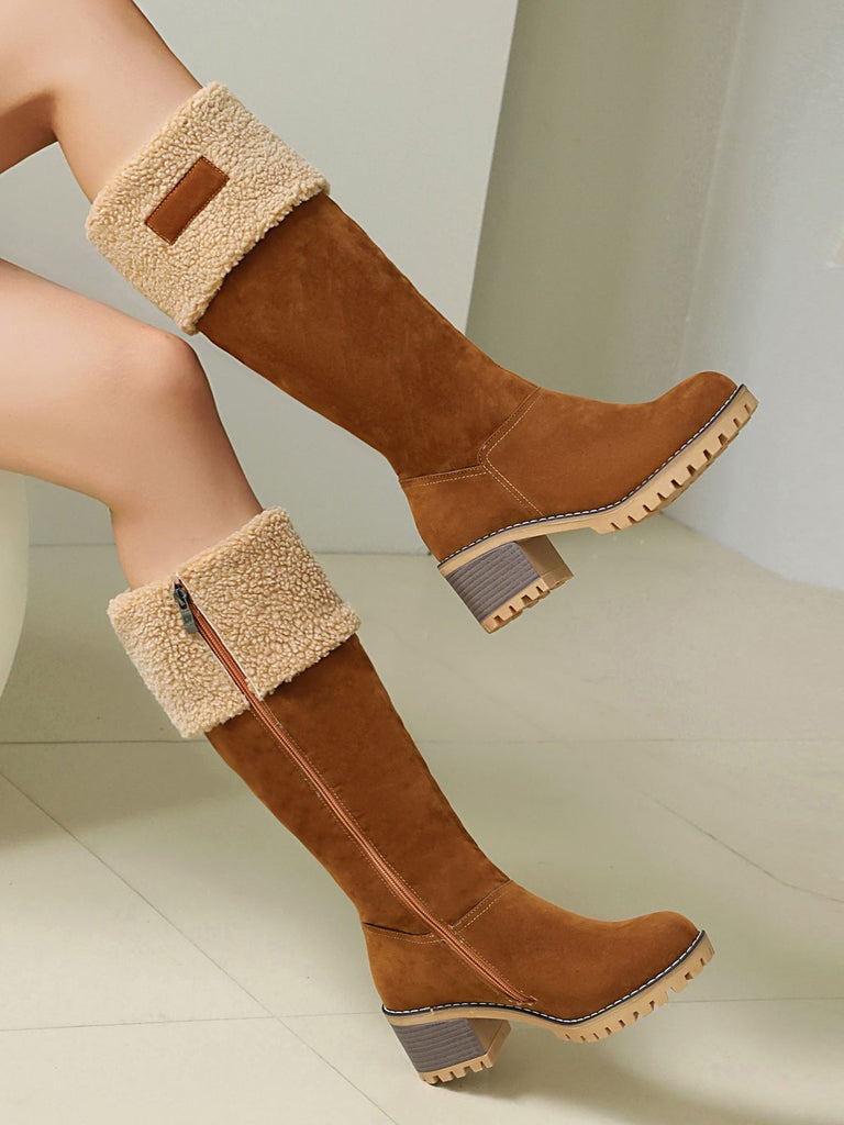 Winter Faux Suede Block Heel Snow Boots - vintage shoes, retro heels