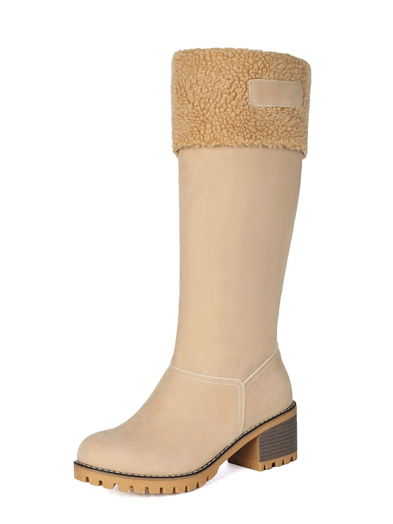 Winter Faux Suede Block Heel Snow Boots - vintage shoes, retro heels
