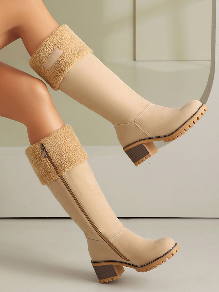 Winter Faux Suede Block Heel Snow Boots - vintage shoes, retro heels