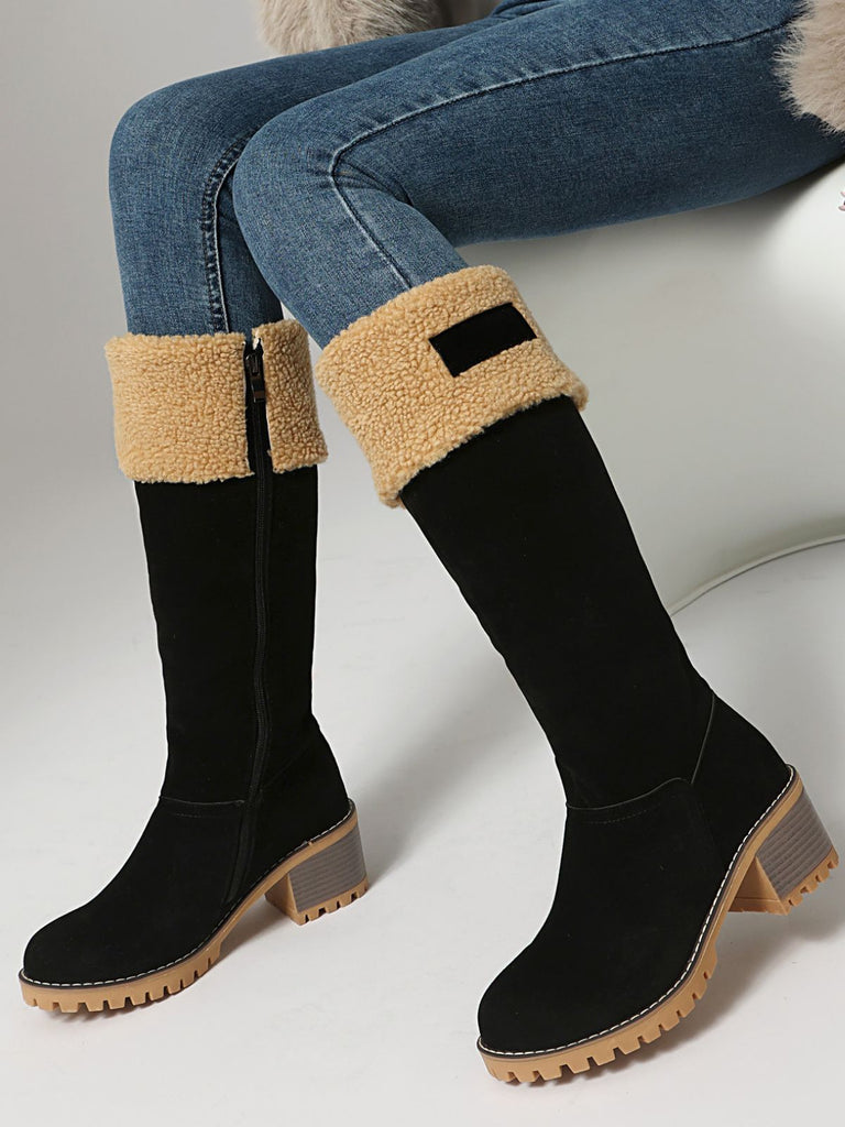 Winter Faux Suede Block Heel Snow Boots - vintage shoes, retro heels
