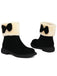 Winter Plush Trim Bow Round Toe Ankle Boots - vintage fashion, retro style