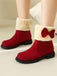 Winter Plush Trim Bow Round Toe Ankle Boots - vintage fashion, retro style