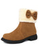 Winter Plush Trim Bow Round Toe Ankle Boots - vintage fashion, retro style