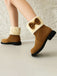 Winter Plush Trim Bow Round Toe Ankle Boots - vintage fashion, retro style