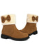 Winter Plush Trim Bow Round Toe Ankle Boots - vintage fashion, retro style
