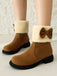 Winter Plush Trim Bow Round Toe Ankle Boots - vintage fashion, retro style