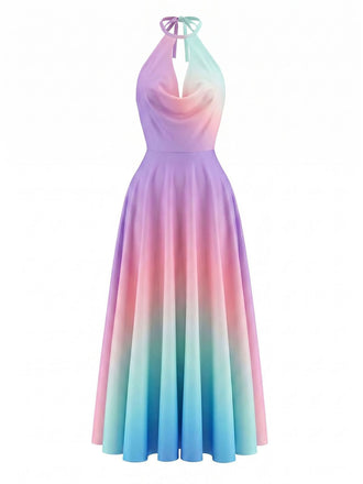 Y2K Cowl Neck Halter Sleeveless Gradient Dress, vintage dress, retro fashion - perfect for women who love vintage and retro fashion