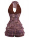 Y2k Halter Floral Tiered Ruffle Beaded Romper - vintage jumpsuit, retro fashion, elegant red