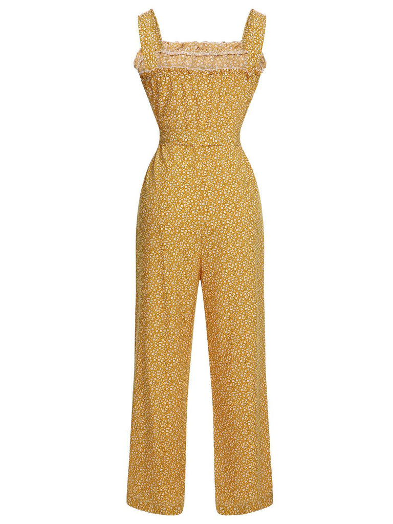 Yellow 1930s Floral Ruffles Tie Jumpsuit — vintage elegance for the modern woman