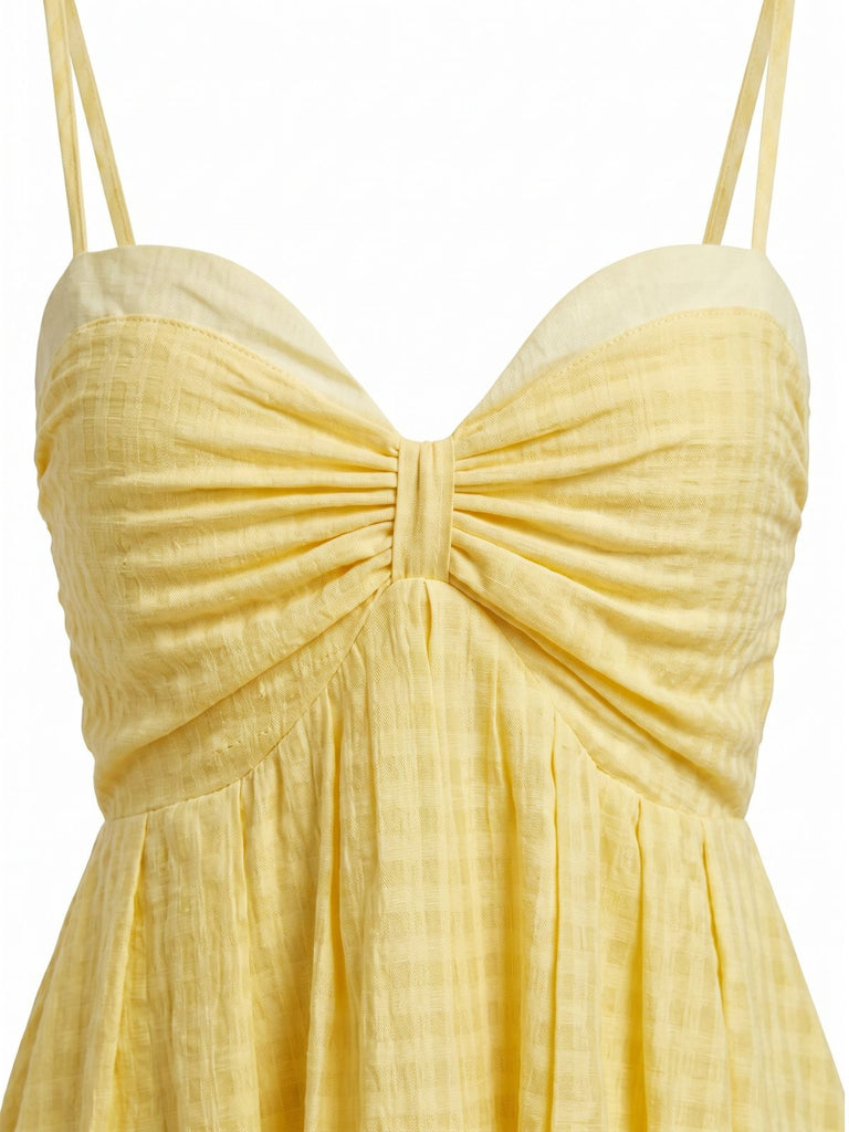Yellow 1930s Gingham Spaghetti Strap Backless Ruffled Midi Dress - vintage dress, retro fashion for vintage lovers