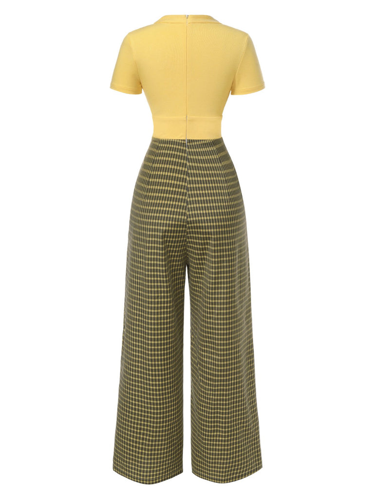 Yellow 1930s Plaid Keyhole Tie Neck Jumpsuit — 1930s vintage charm for her modern wardrobe