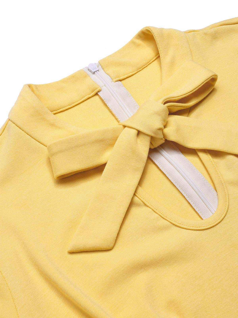 She finds her 1930s story in this Yellow 1930s Plaid Keyhole Tie Neck Jumpsuit
