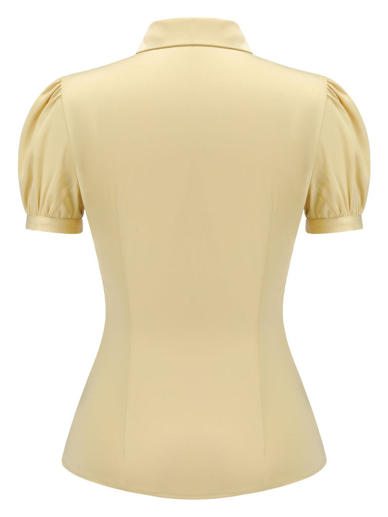Yellow 1940s Lapel Puff Sleeve Solid Blouse — vintage elegance for the modern woman