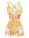 Yellow 1940s Painting Plants Lace-Up Swimsuit, vintage swimsuit, pin-up swimwear - perfect for women who love vintage and retro fashion