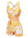 Yellow 1940s Painting Plants Lace-Up Swimsuit, vintage swimsuit, pin-up swimwear - perfect for women who love vintage and retro fashion