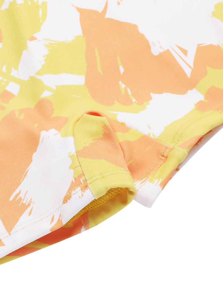 Yellow 1940s Painting Plants Lace-Up Swimsuit, vintage swimsuit, pin-up swimwear - perfect for women who love vintage and retro fashion
