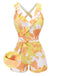 Yellow 1940s Painting Plants Lace-Up Swimsuit, vintage swimsuit, pin-up swimwear - perfect for women who love vintage and retro fashion
