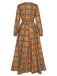 Yellow 1940s Plaid Smocked Lace-Up Dress, vintage dress, retro fashion, lace detail - perfect for women who love vintage and retro fashion