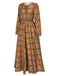 Yellow 1940s Plaid Smocked Lace-Up Dress, vintage dress, retro fashion, lace detail - perfect for women who love vintage and retro fashion