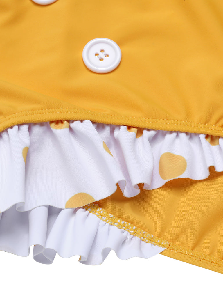 Yellow 1940s Polka Dot Ruffle Swimsuit, vintage swimsuit, pin-up swimwear - perfect for women who love vintage and retro fashion