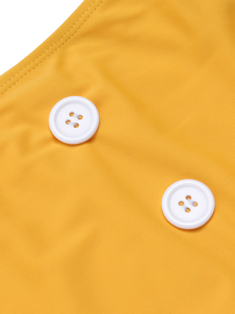 Yellow 1940s Polka Dot Ruffle Swimsuit, vintage swimsuit, pin-up swimwear - perfect for women who love vintage and retro fashion