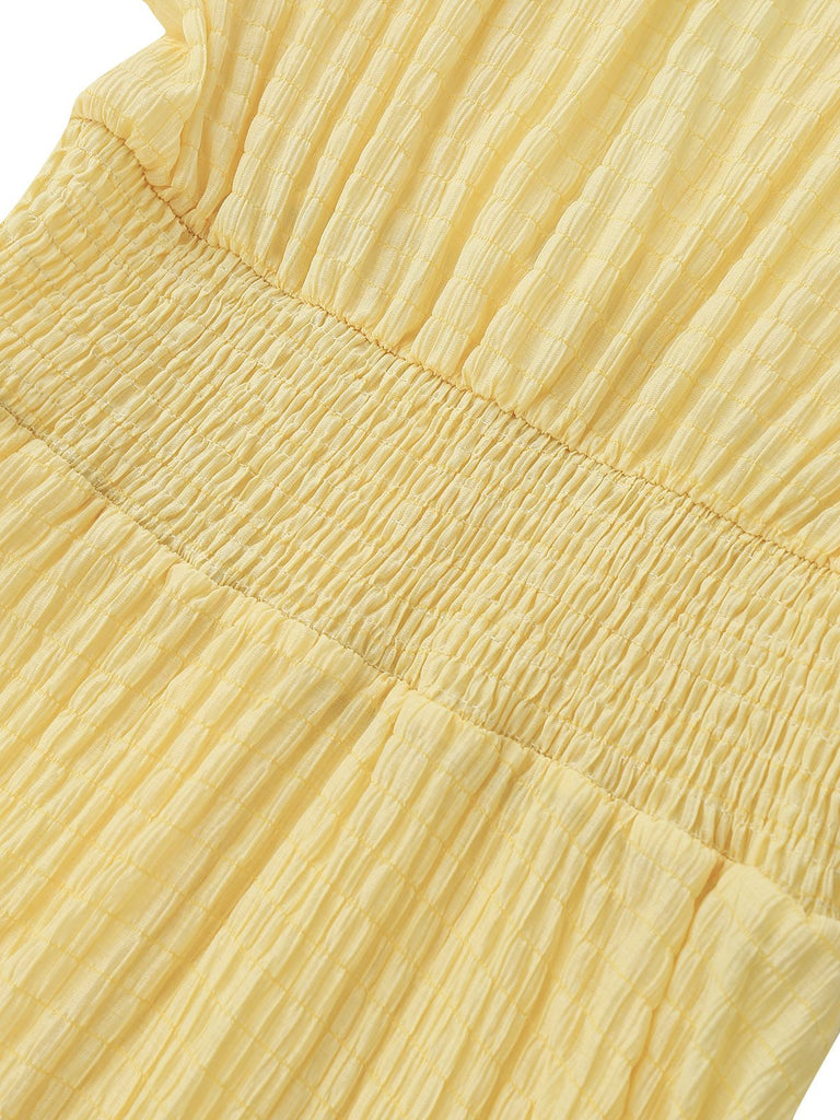 Yellow 1940s Puff Sleeve Button-Down Midi Dress - vintage dress, retro fashion