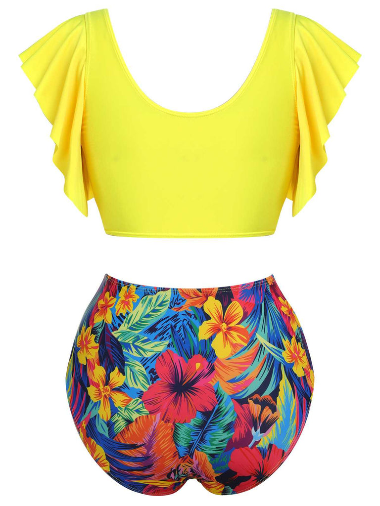 Yellow 1940s Ruffles Floral Swimsuit — because 1940s glamour never goes out of style