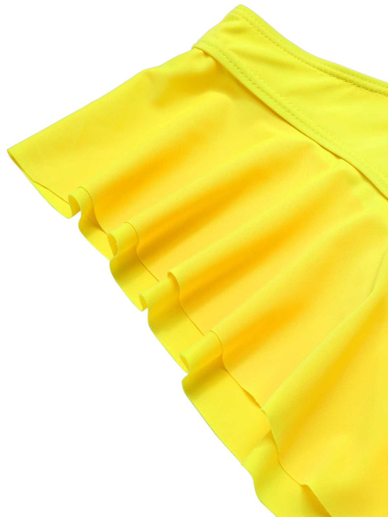 Yellow 1940s Ruffles Floral Swimsuit — 1940s poolside glamour meets sun-drenched confidence