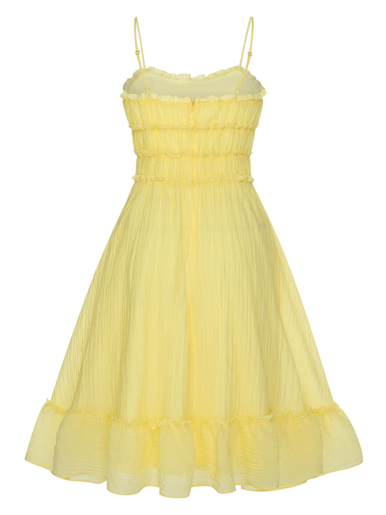 Yellow 1940s Spaghetti Strap Ruffle Hem Dress, vintage dress, retro fashion - perfect for women who love vintage and retro fashion