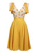 Yellow 1940s V-Neck Sunflower Patchwork Jumpsuit: timeless style reimagined