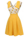 Yellow 1940s V-Neck Sunflower Patchwork Jumpsuit, vintage romper, retro jumpsuit - perfect for women who love vintage and retro fashion