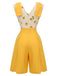 Yellow 1940s V-Neck Sunflower Patchwork Jumpsuit, vintage romper, retro jumpsuit - perfect for women who love vintage and retro fashion