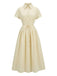 Yellow 1940s Waist-Tie Button Shirt Collar Dress - vintage dress, retro fashion