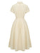 Yellow 1940s Waist-Tie Button Shirt Collar Dress - vintage dress, retro fashion