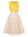 Yellow 1950s Daisy Bowtie Patchwork Dress, vintage dress, retro fashion, rockabilly, pin-up fashion - perfect for women who love vintage and retro fashion