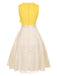 Yellow 1950s Daisy Bowtie Patchwork Dress, vintage dress, retro fashion, rockabilly, pin-up fashion - perfect for women who love vintage and retro fashion