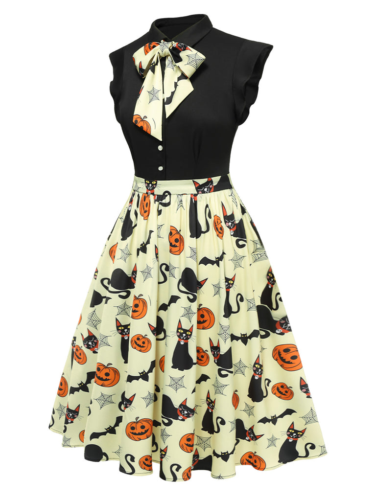 Yellow 1950s Halloween Bow Lapel Dress, vintage dress, retro fashion, rockabilly, pin-up fashion - perfect for women who love vintage and retro fashion