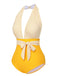 Yellow 1950s Halter Striped Patchwork Swimsuit, vintage swimsuit, pin-up swimwear - perfect for women who love vintage and retro fashion
