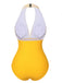 Yellow 1950s Halter Striped Patchwork Swimsuit, vintage swimsuit, pin-up swimwear - perfect for women who love vintage and retro fashion