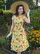 Yellow 1950s Hydrangea Floral Ruched Dress - vintage dress, retro fashion, rockabilly